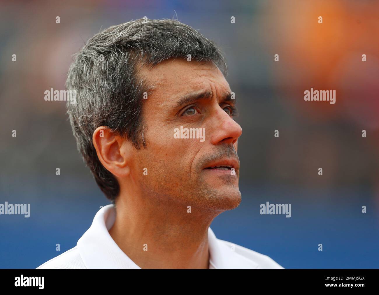 Tennis umpire Carlos Ramos checks the equipment on the umpires chair