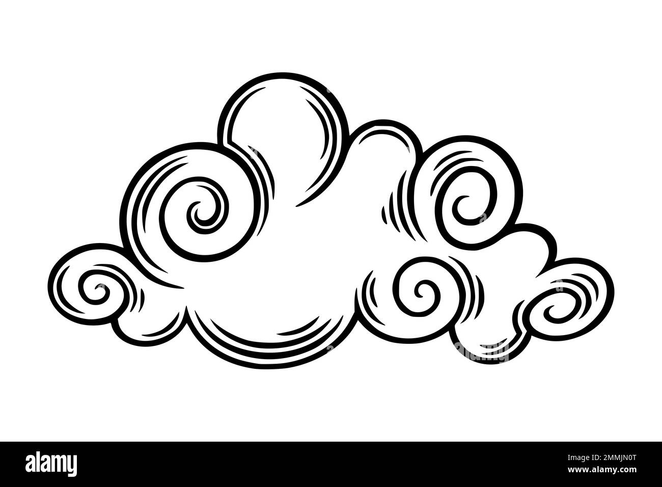 Chinese cloud in curly style. Engraved boho cloud for festive asian