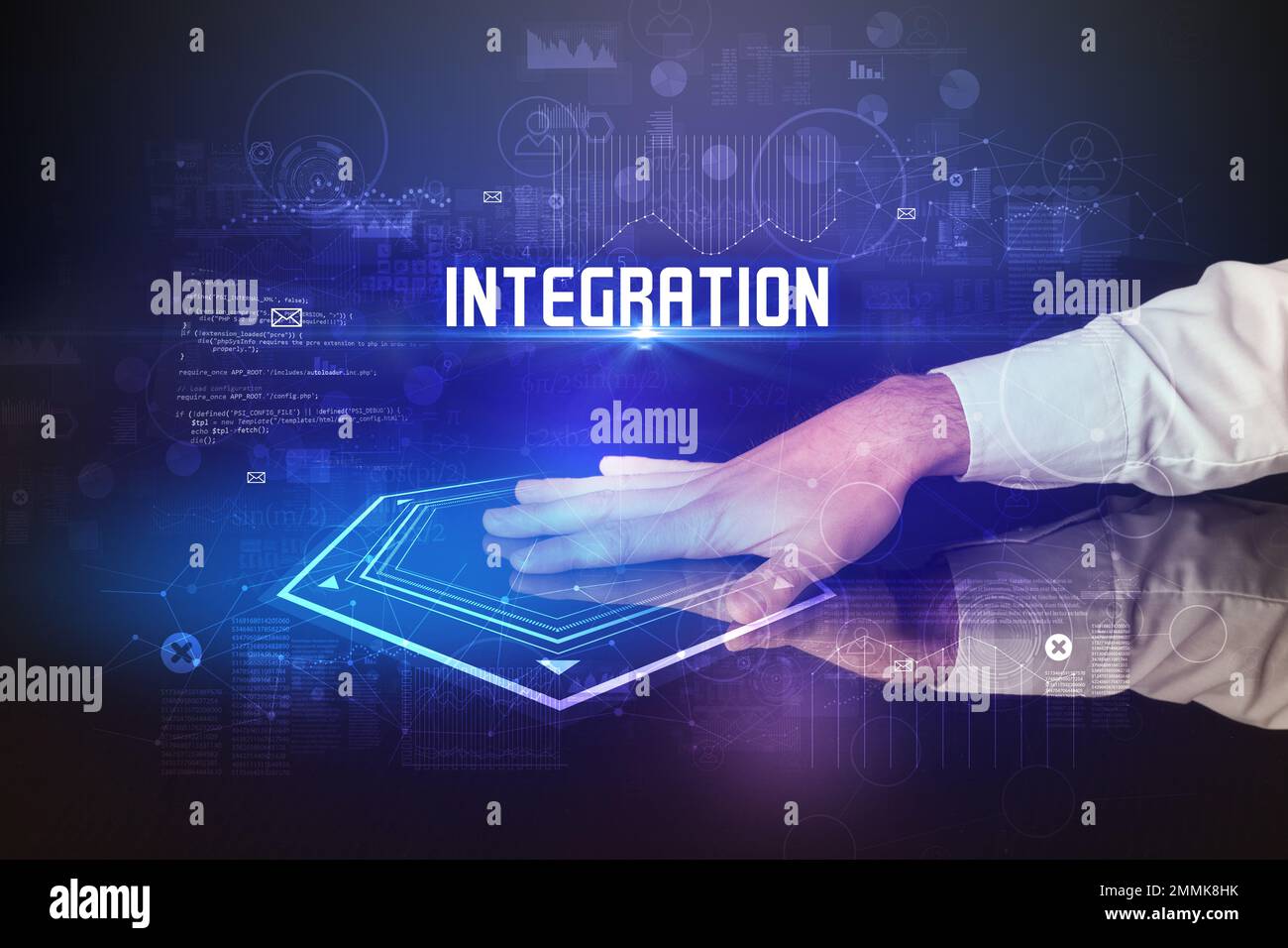 Hand touching digital table concept Stock Photo