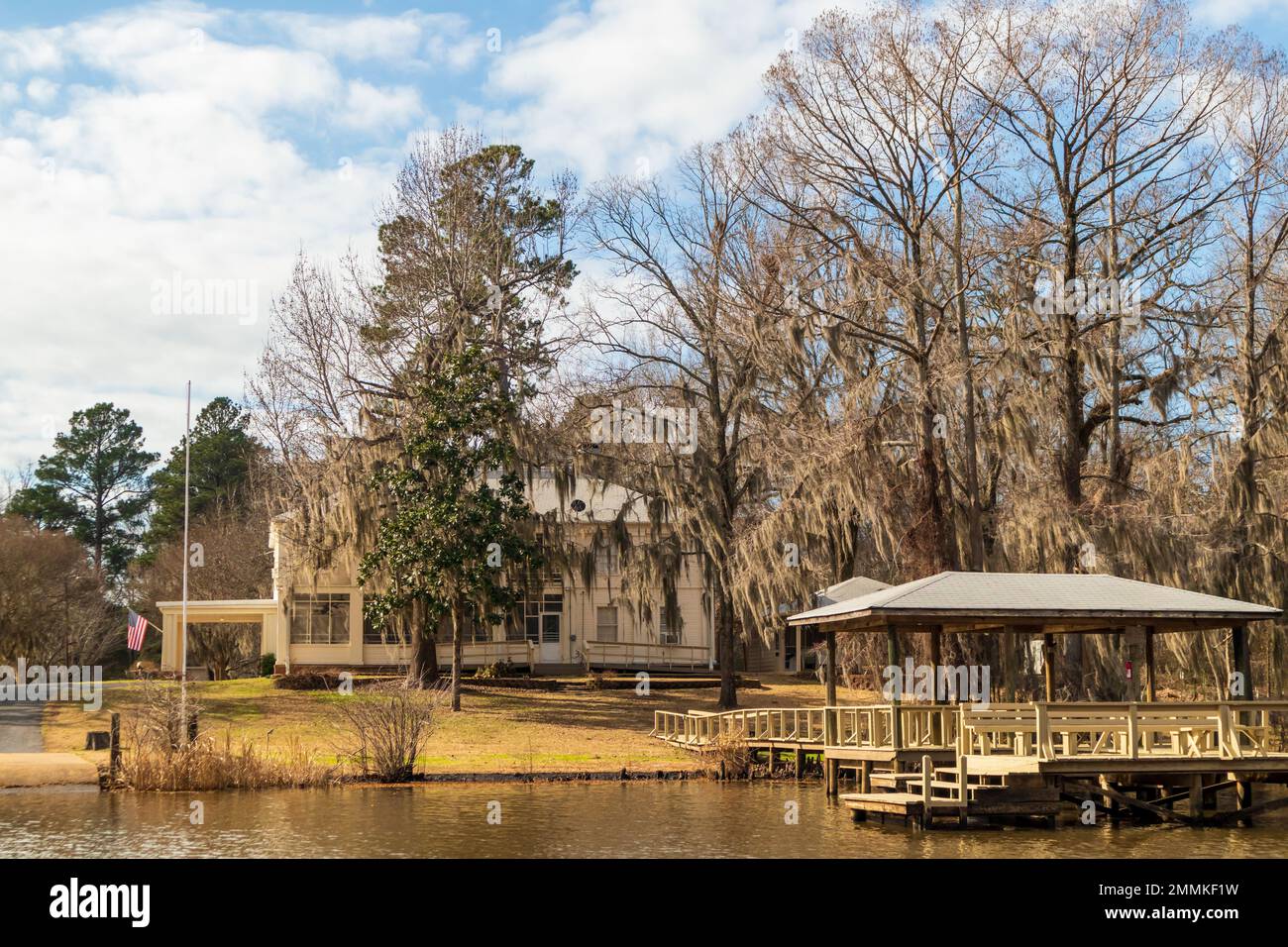 Karnack, Texas - January 15, 2023: A residential house on the shore of scenic Caddo Lake in Texas Stock Photo