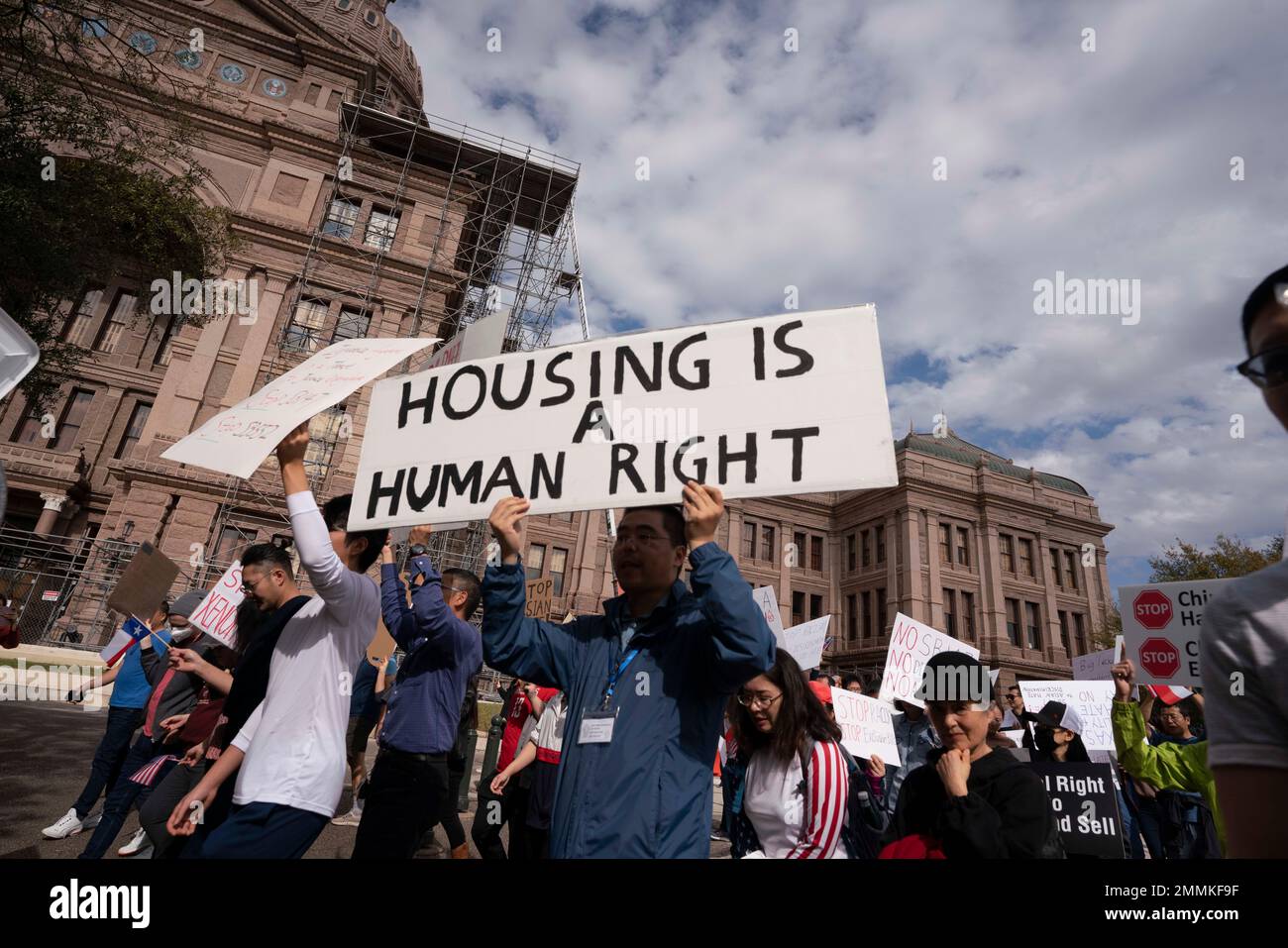 Austin Texas USA, January 29, 2023: A coalition of Texas Asian-American groups protests at the Texas Capitol against bills proposed in the Texas Senate that would restrict ownership of Texas properties from citizens of certain countries including China, Iran, and North Korea. Governor Greg Abbott and his supporters in the Texas Senate are proposing the measures, they say, for security reasons. Credit: Bob Daemmrich/Alamy Live News Stock Photo