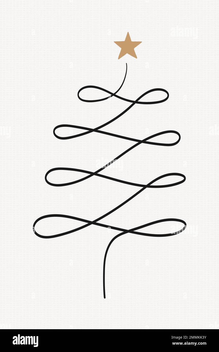 Christmas tree sticker, cute doodle illustration in black vector Stock ...