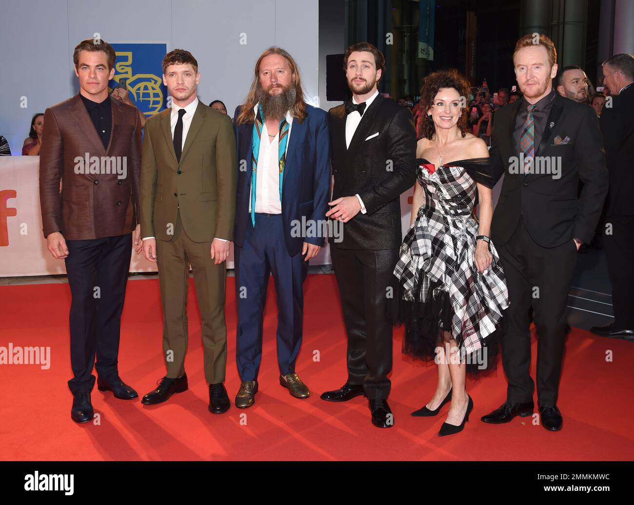 Chris Pine, from left, Billy Howle, David Mackenzie, Aaron Taylor ...