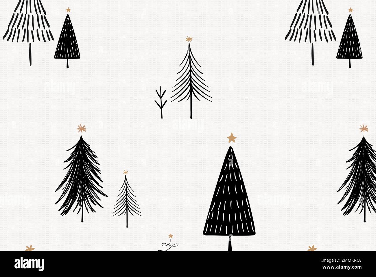 Christmas tree background, cute doodle pattern in black vector Stock ...