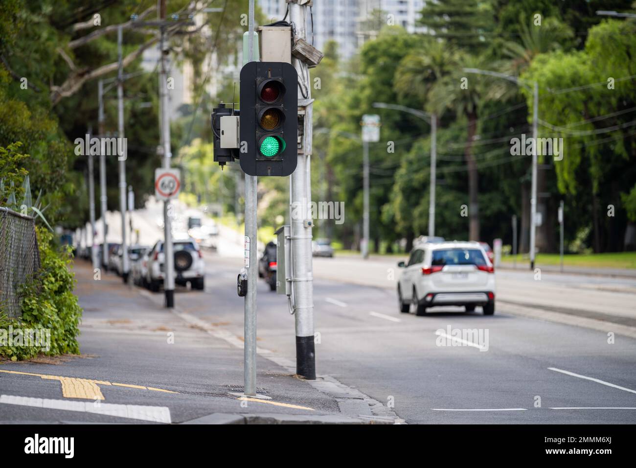 traffic lights on a street in melbourne australia Stock Photo Alamy