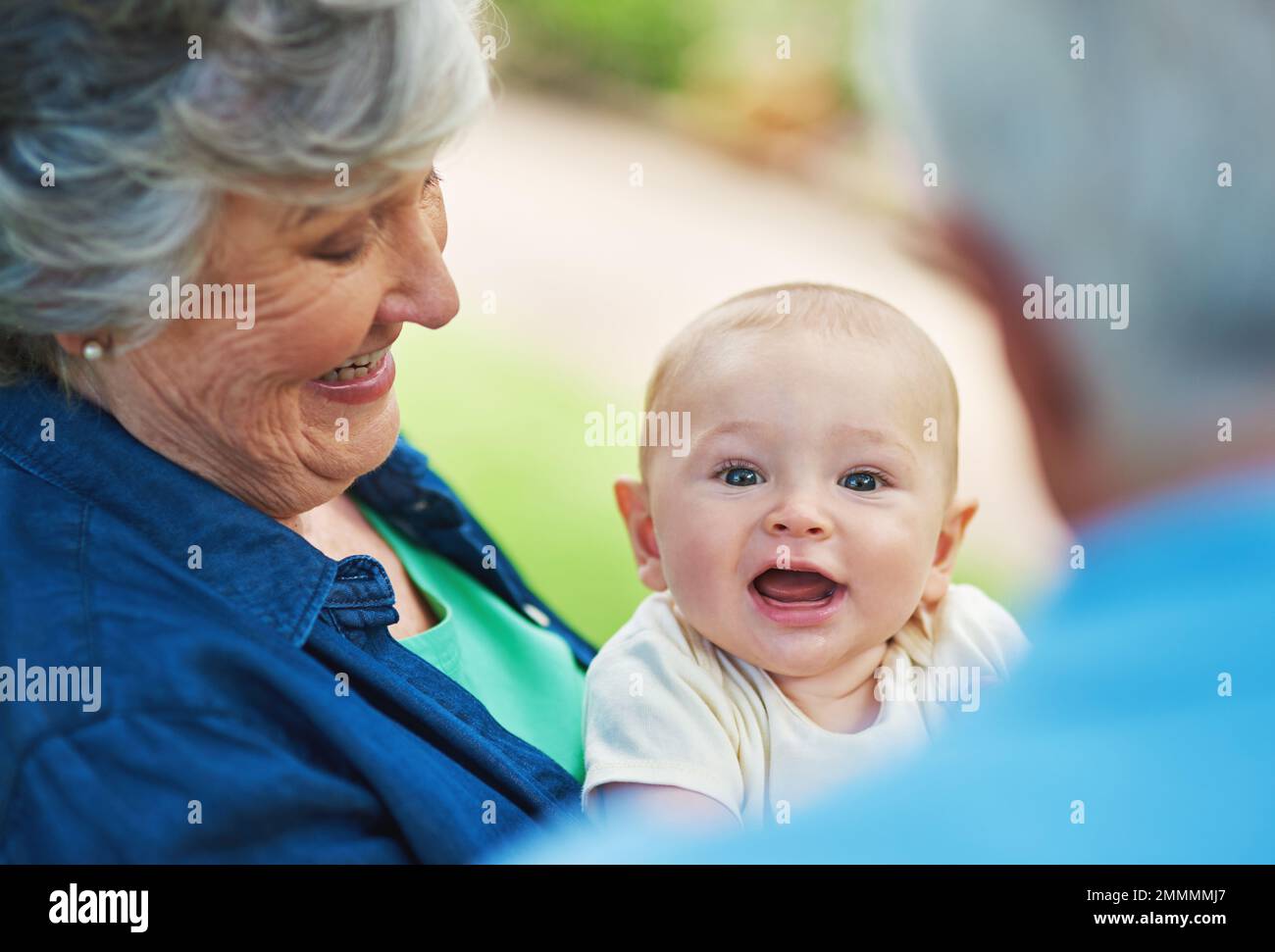 Grandma is crazy in love with me. a baby boy spending time outdoors