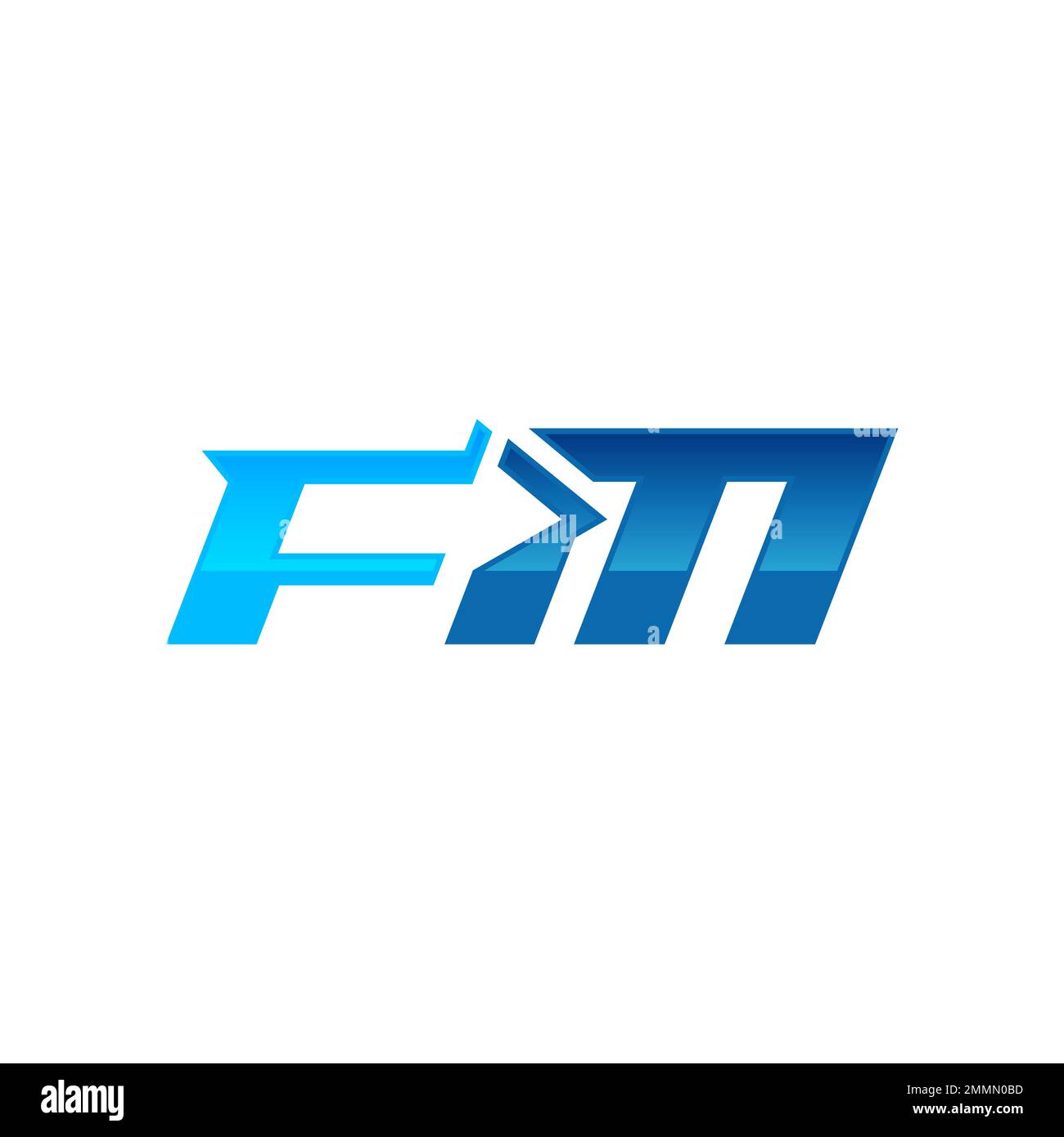 straight linked line bold logo, gradient blue colors,Initial FM monogram cool modern logo. Stock Vector