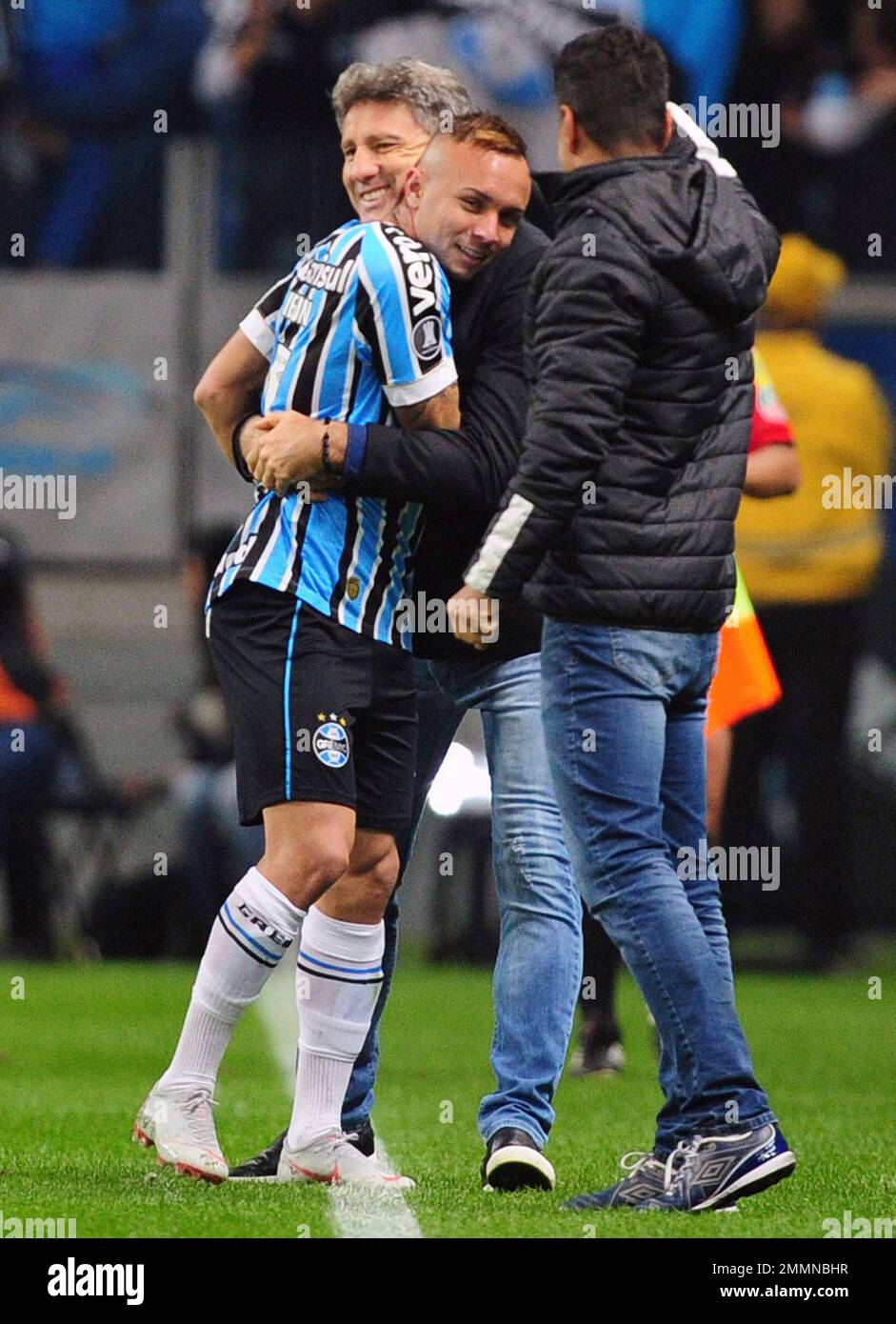 Players of Gremio during the game between Palmeiras and Gremio for the 34th  round of the Brazilian league, known locally as Campeonato Brasiliero. The  game took place at the Allianz Parque in