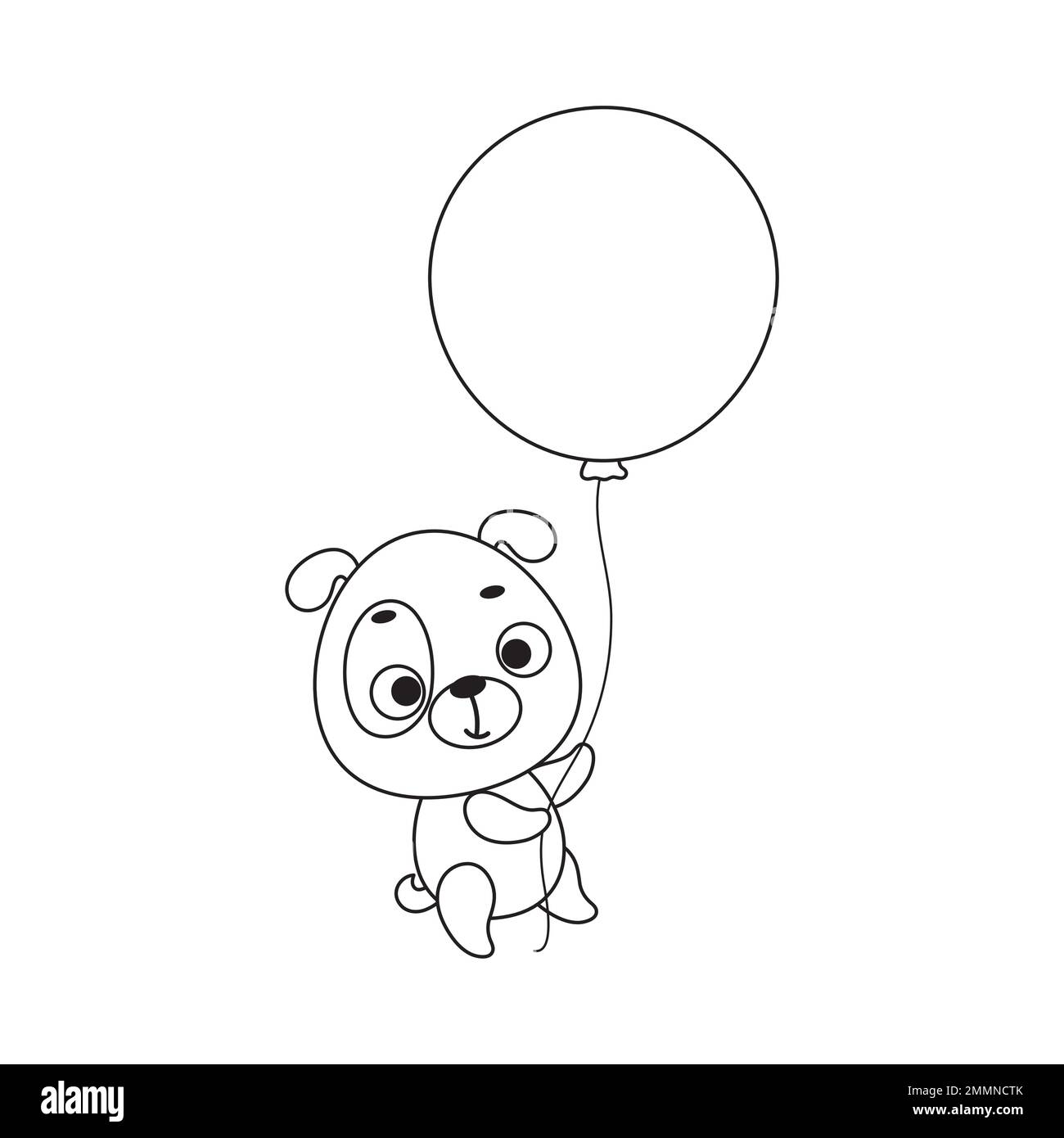 Coloring page cute little dog flies on balloon. Coloring book for kids ...