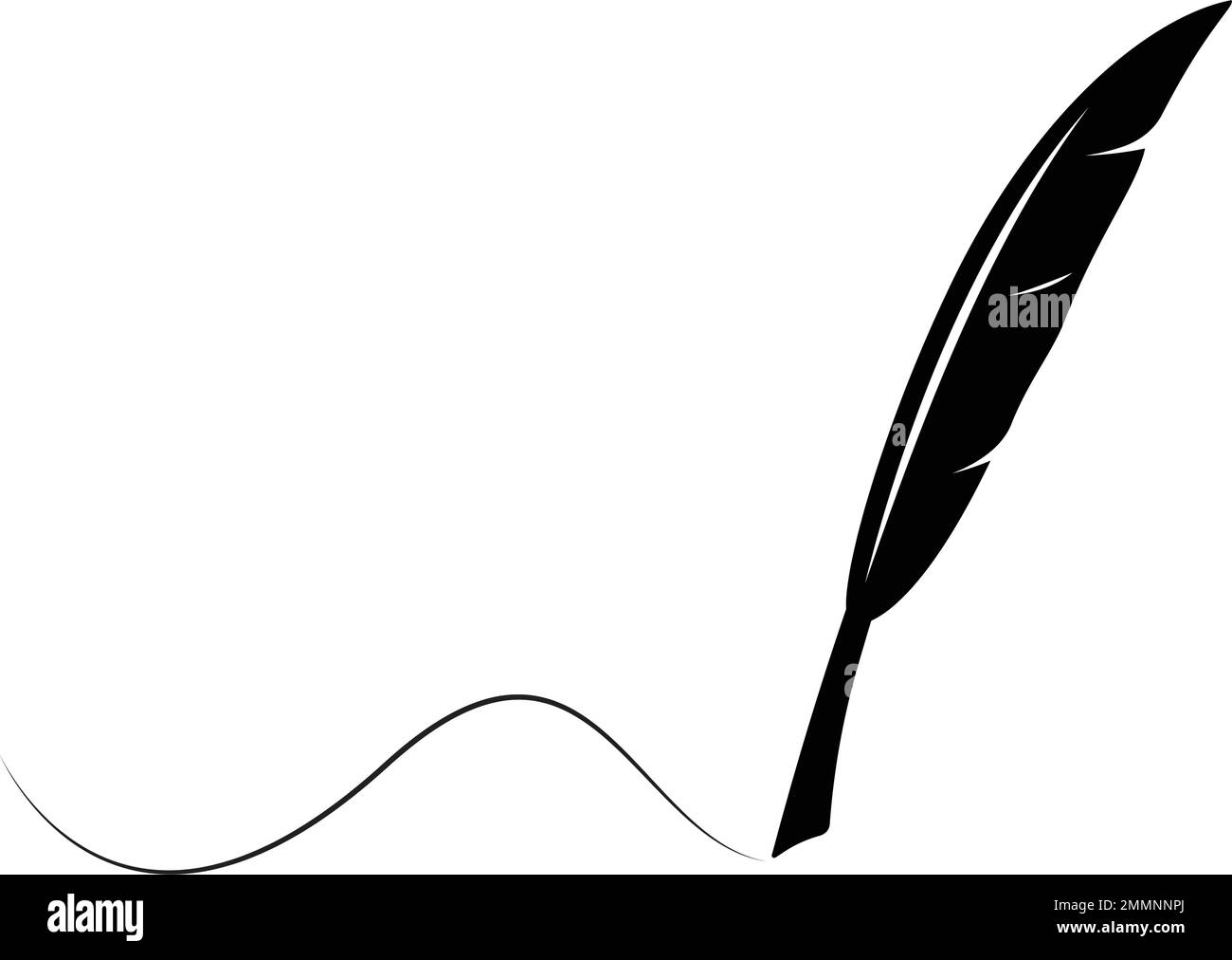 Feather quill pen icon, classic stationery illustration Stock Vector