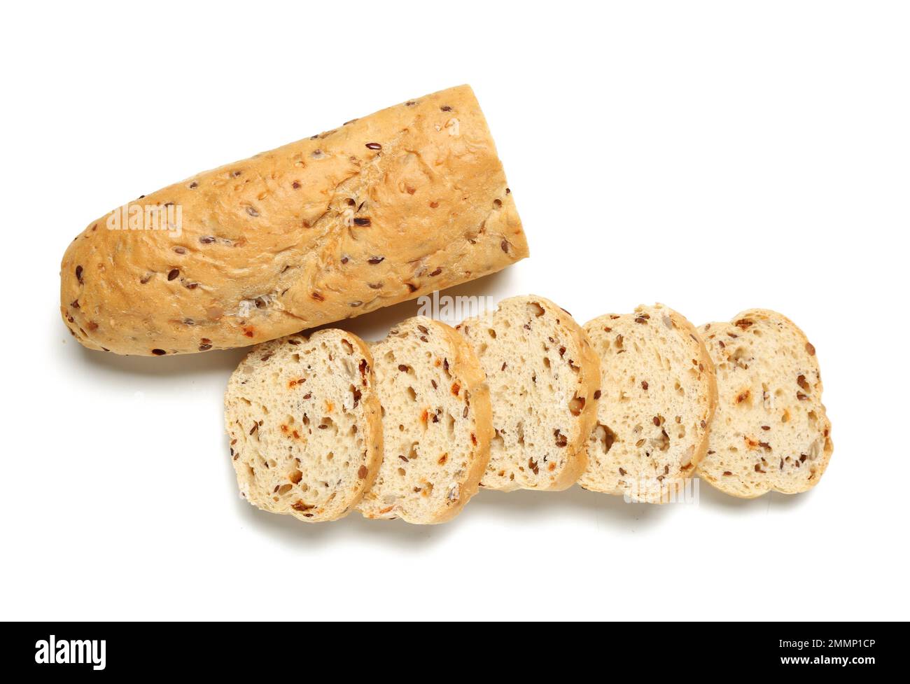 Slices of fresh baguette isolated on white background Stock Photo - Alamy
