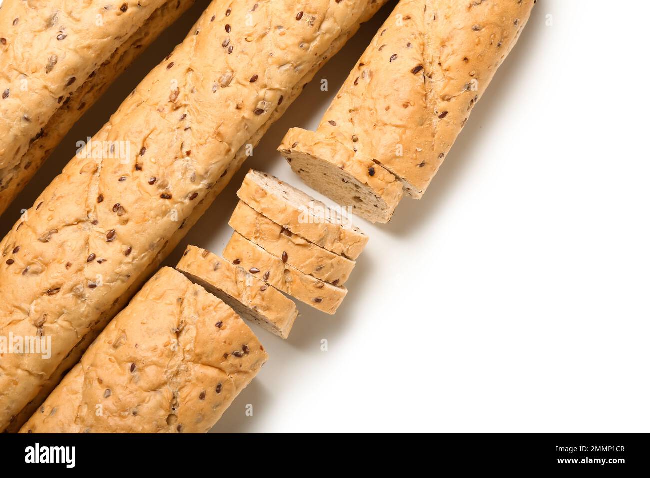 Loaves of delicious baguette isolated on white background Stock Photo ...