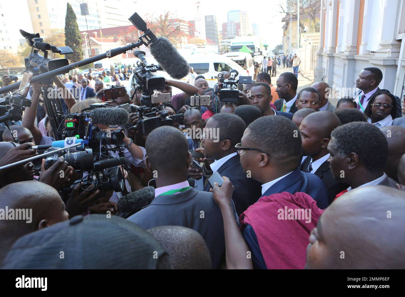 Thabani Mpofu, center, lawyer representing opposition leader Nelson