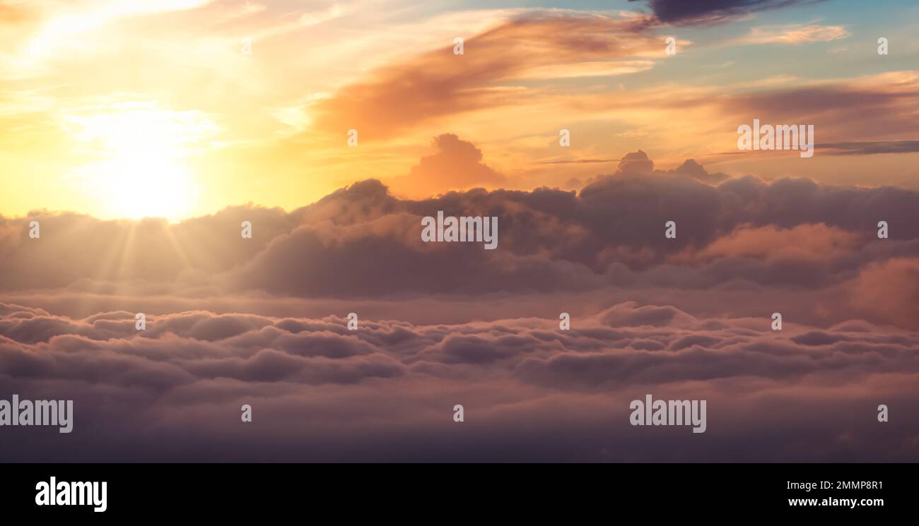 Aerial Cloudscape. Sunest Sky. Nature Background Stock Photo