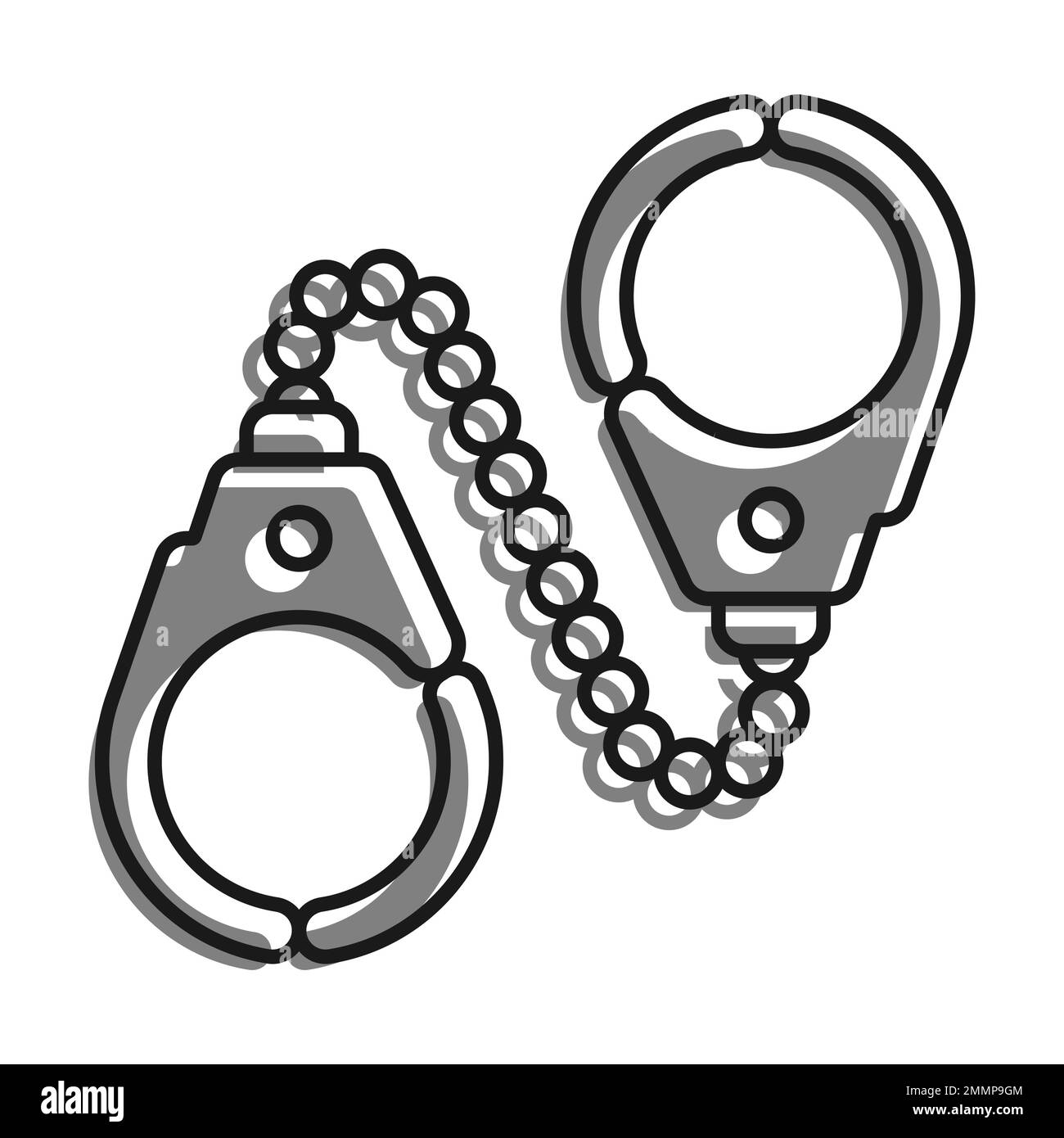 Linear filled with gray color icon, Metal Handcuffs To Neutralize Criminals. Outfit And Equipment Of Police. Simple black and white vector Isolated On Stock Vector
