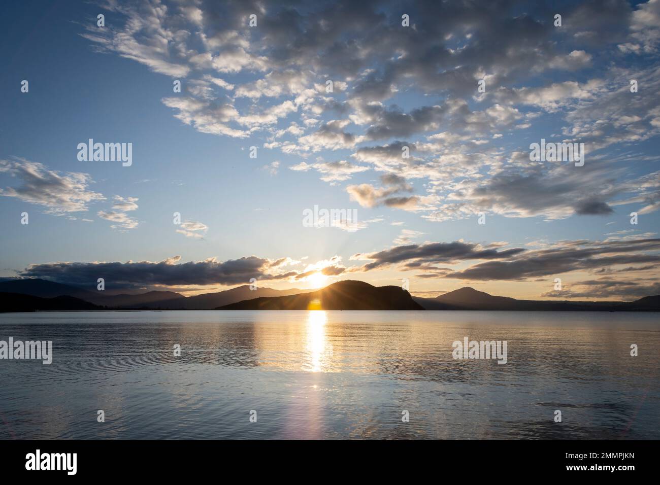 Sunset over Lake Taupo, at Motuoapu, North Island, New Zealand Stock Photo