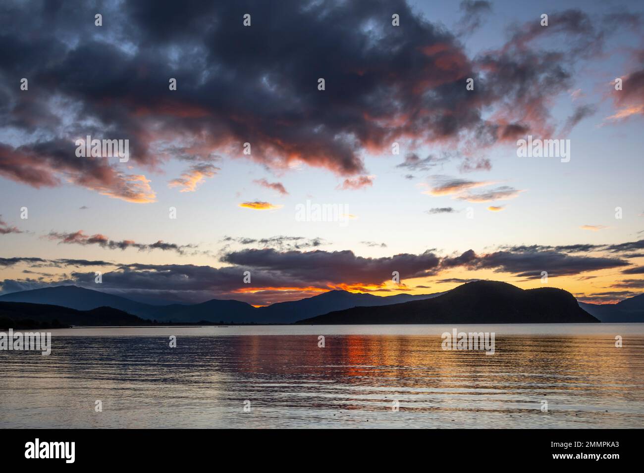 Sunset over Lake Taupo, at Motuoapu, North Island, New Zealand Stock Photo