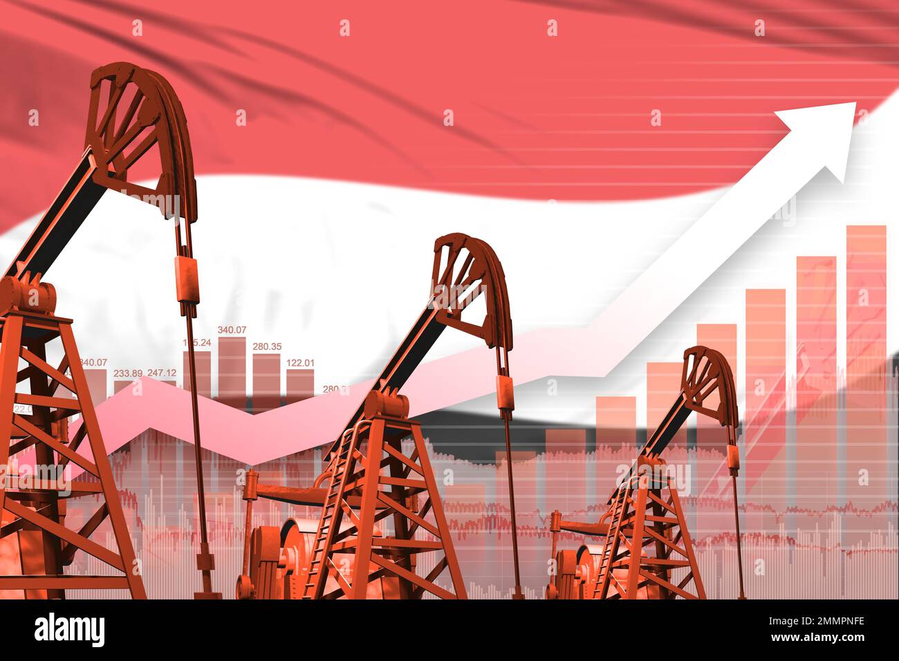 Yemen oil industry concept, industrial illustration - rising up chart ...
