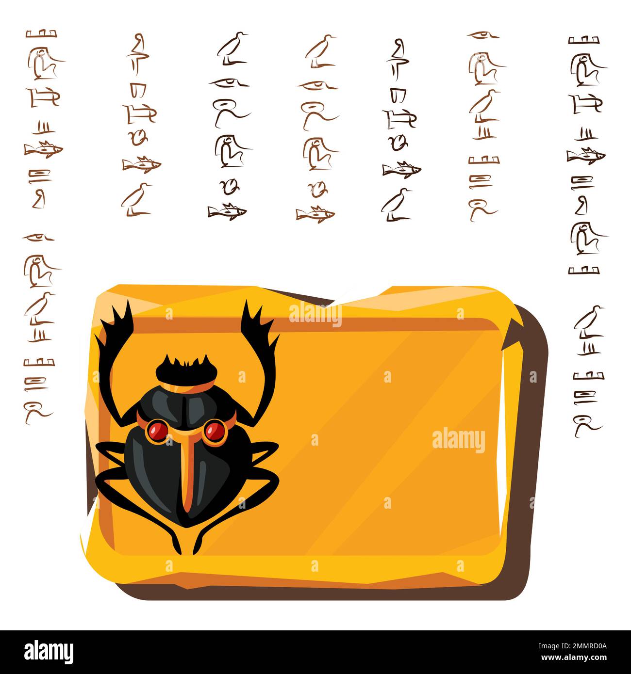 Stone board or clay tablet with scarab beetle and Egyptian hieroglyphs ...
