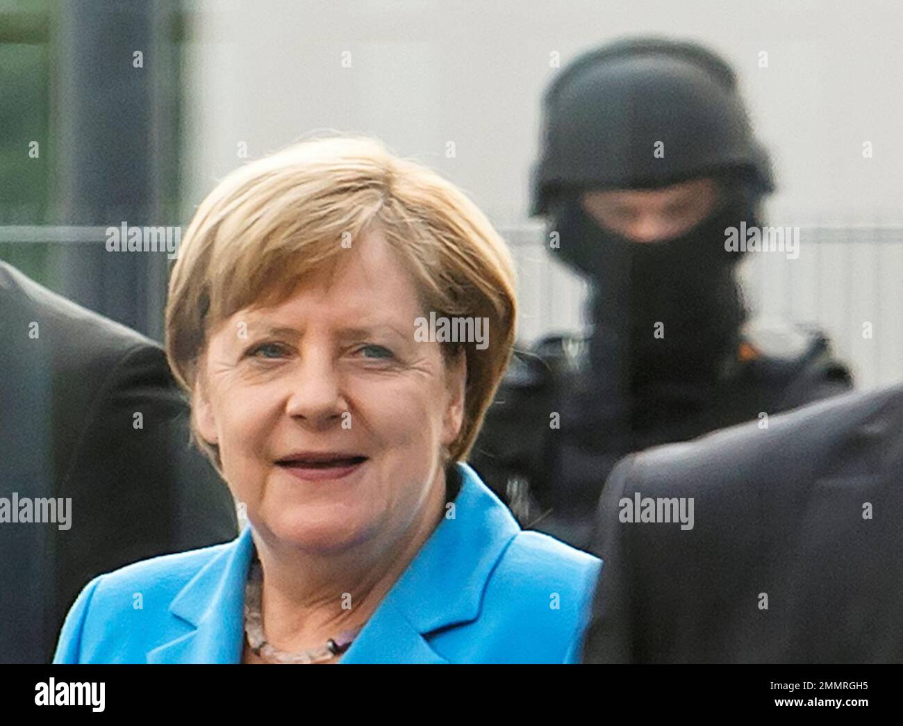 German chancellor Angela Merkel arrives during her visit in the TRUMPF