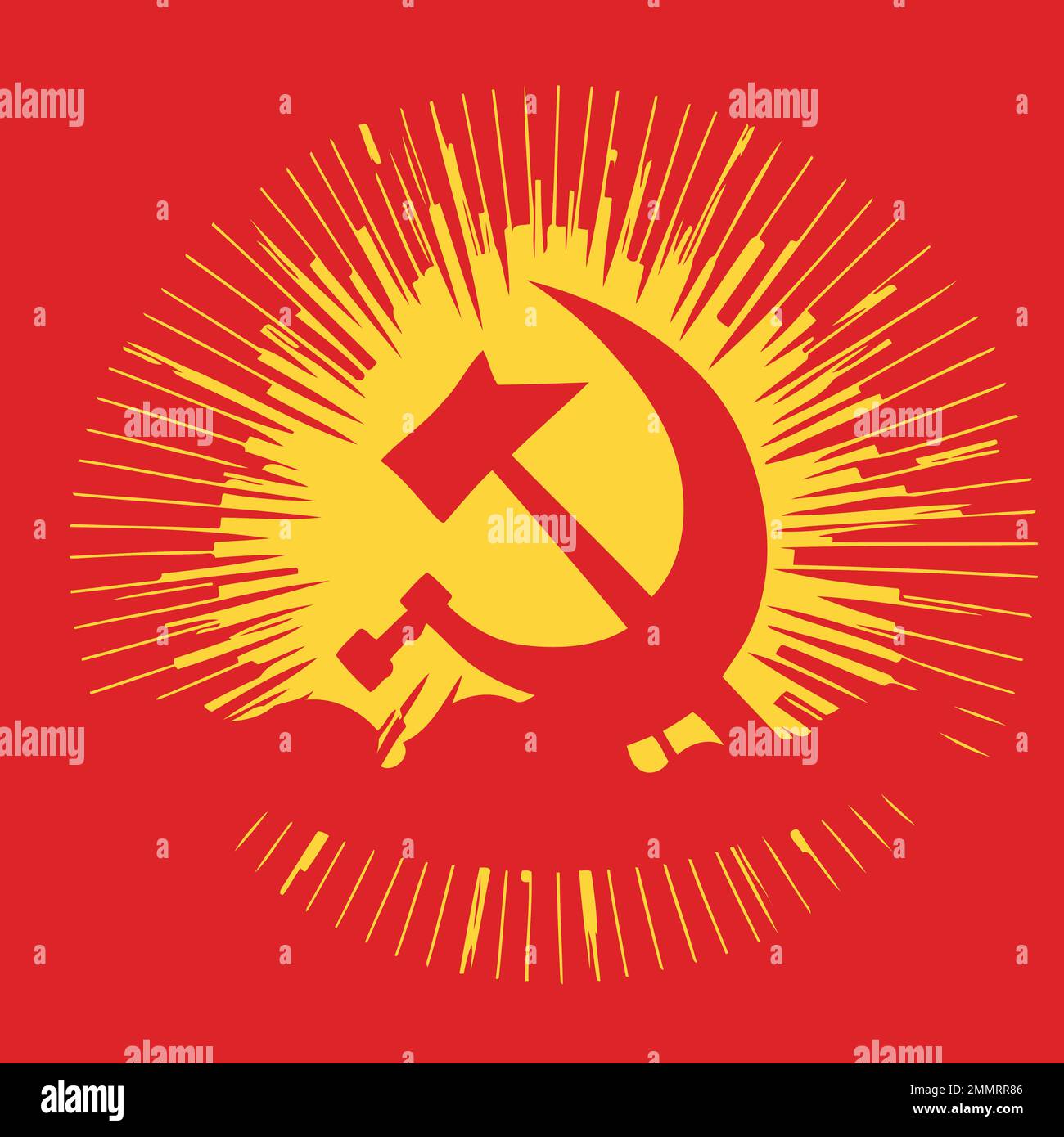 Art vector illustration in communist style in red and yellow colors Stock Vector