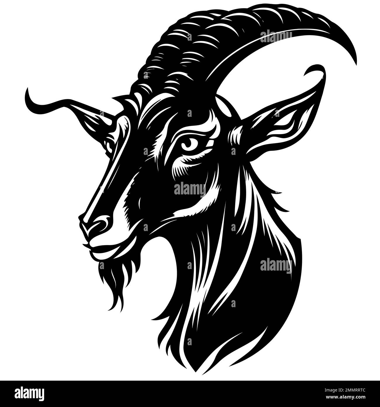 Vector illustration of animal head domestic goat of the species Capra ...