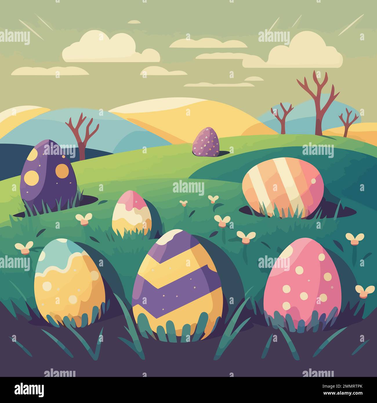 Vector illustration of food themed collection of easter eggs in a ...