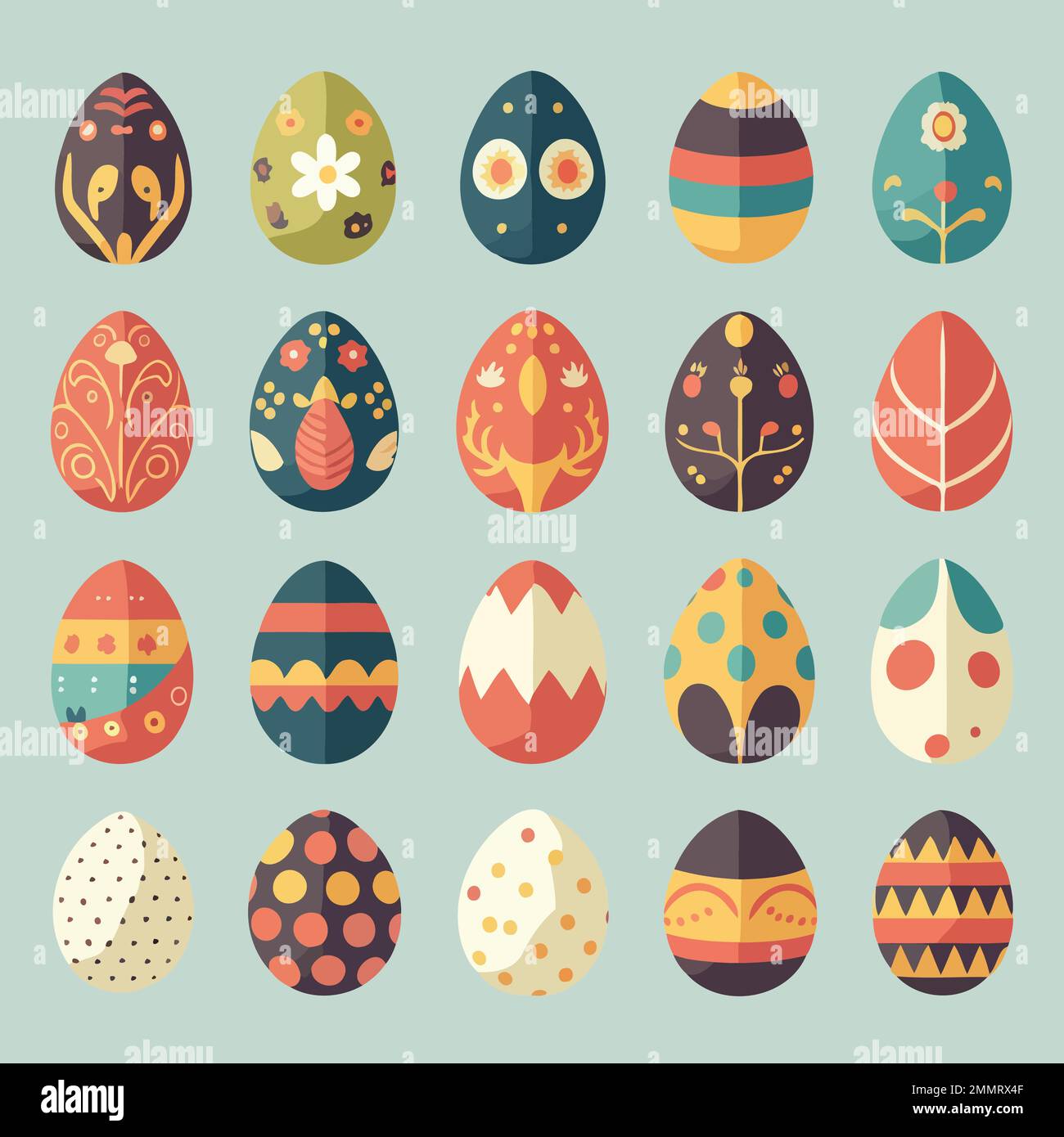 Vector illustration of food themed colorful easter eggs collection ...