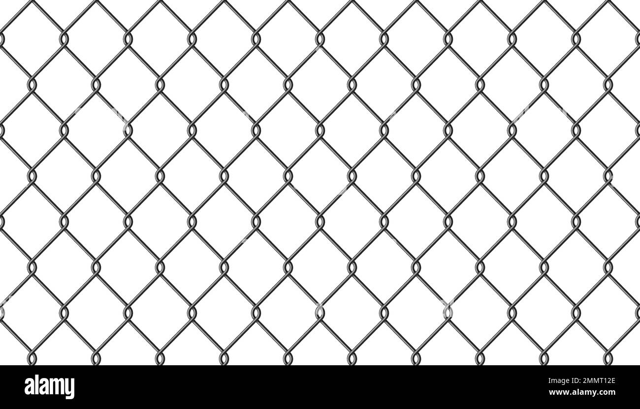 Realistic metal wire chain link fence seamless pattern. Steel lattice with rhombus, diamond shape. Grid fence background. Prison wire mesh seamless Stock Vector