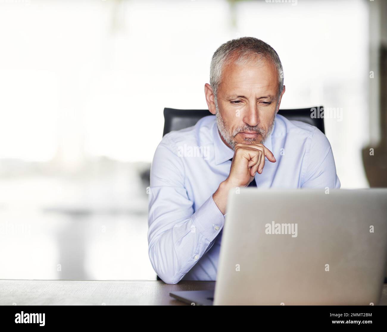 Proof-reading his proposal. a handsome and mature businessman working on his laptop. Stock Photo
