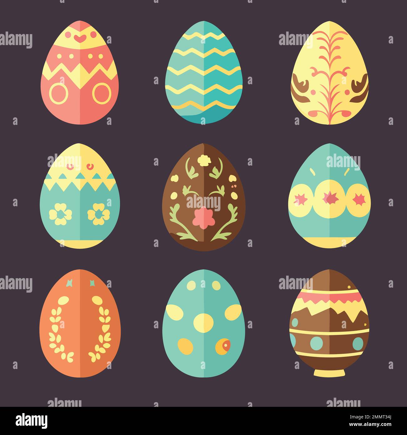 Vector illustration of food themed colorful easter eggs collection ...