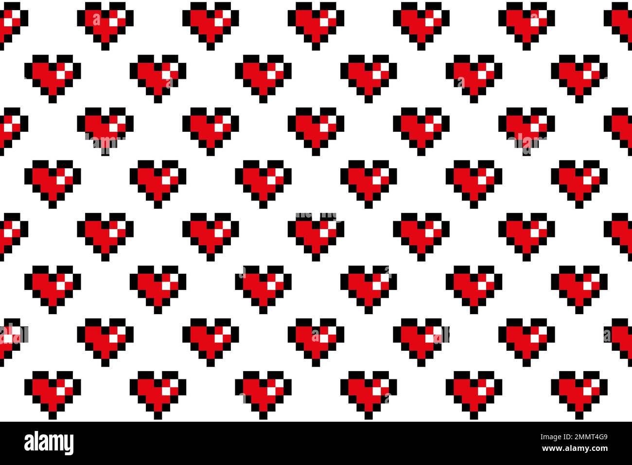 Pixel heart seamless pattern background Stock Vector