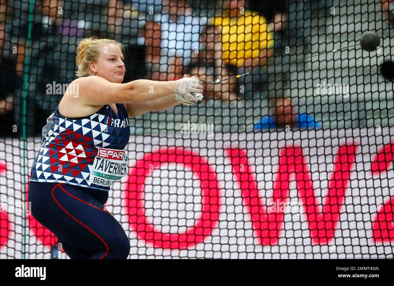 France's Alexandra Tavernier makes an attempt in the women's hammer
