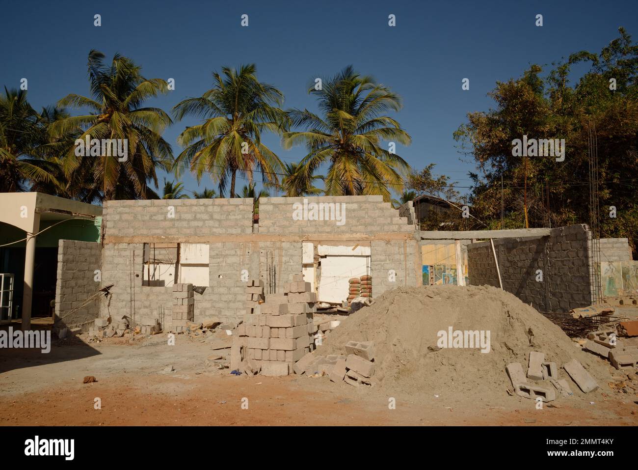 A building site in the Gambia, West Africa. Construction in progress. A