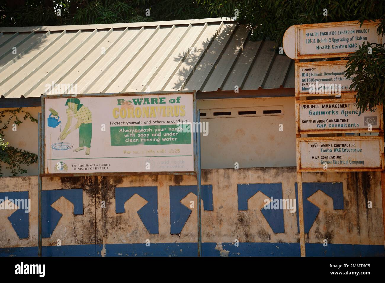 Beware of Coronavirus sign in the Republic of The Gambia. Stock Photo