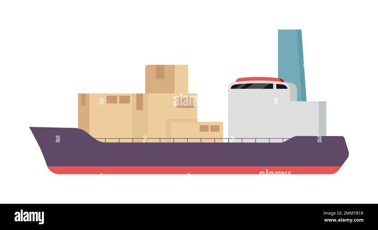 Cargo vessel with cardboard boxes semi flat color vector object Stock Vector