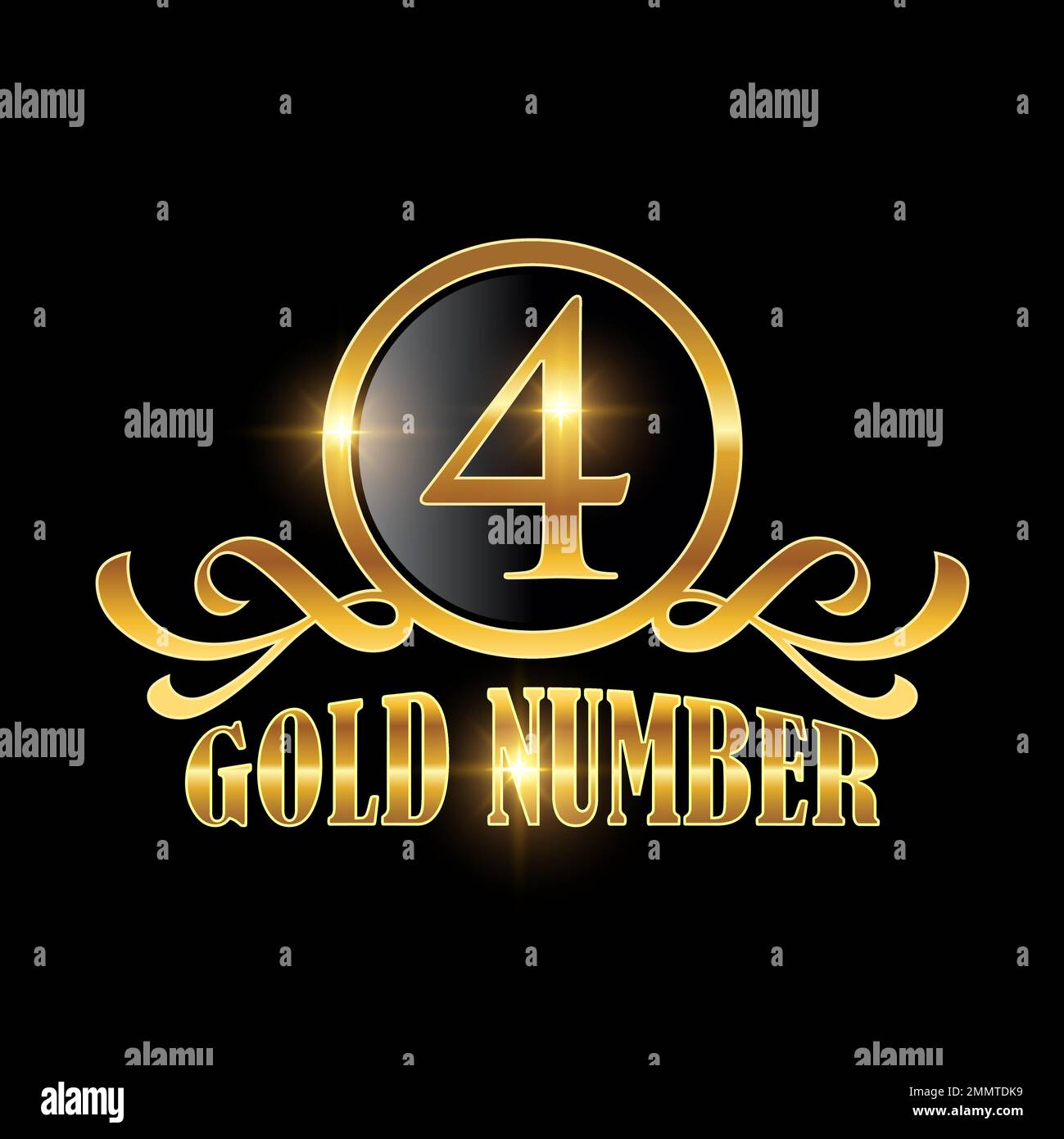 Golden Number 4 Logo Vector Sign in black background with gold shine ...