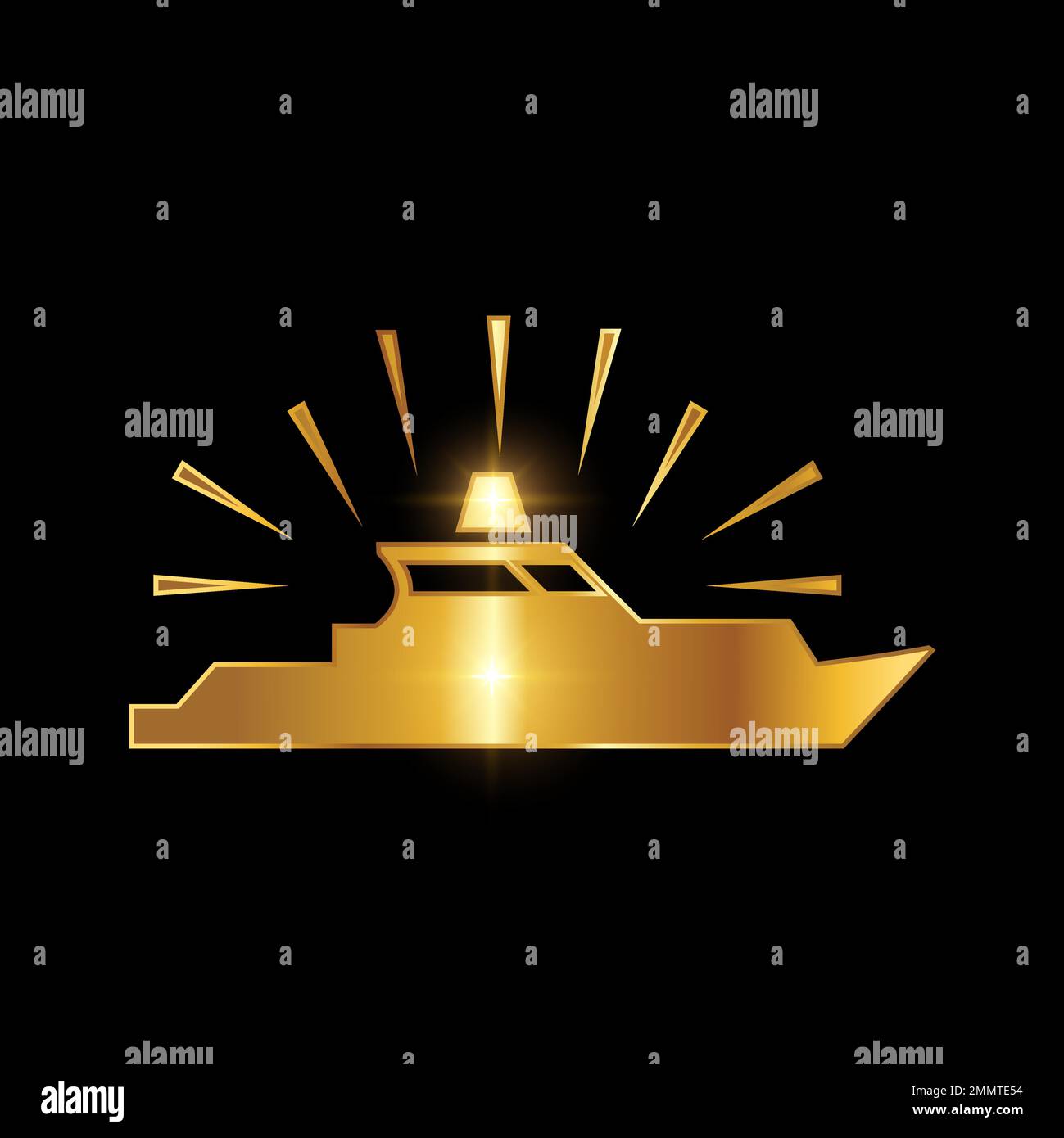 Golden Police Boat icon Vector Sign in black background with gold shine effect Stock Vector