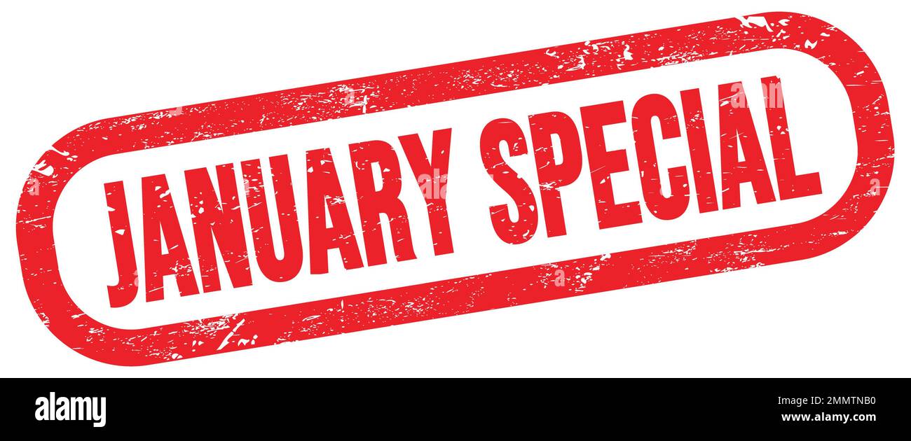 JANUARY SPECIAL, text on red rectangle stamp sign Stock Photo - Alamy