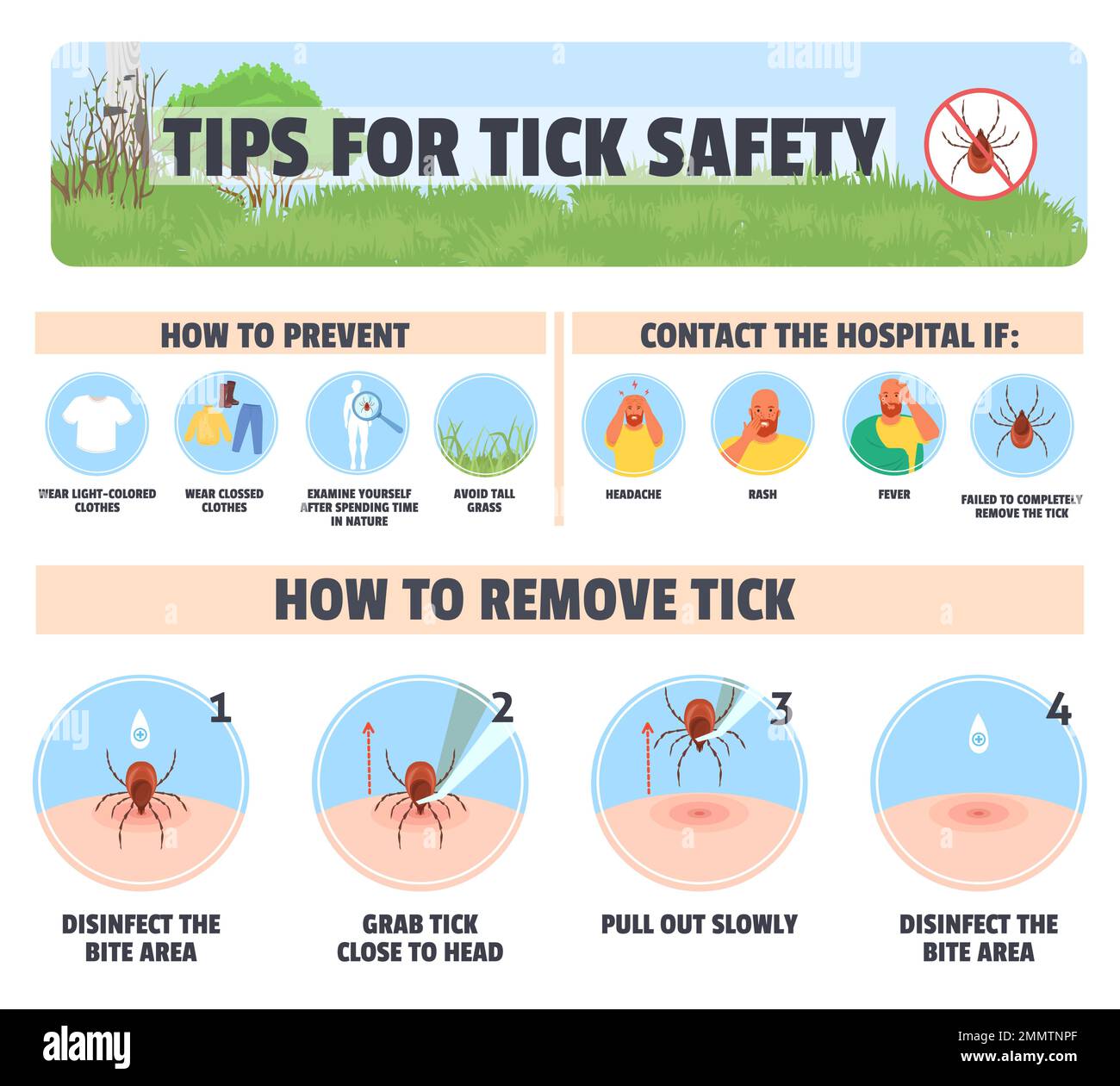 Tips for tick safety vector infographic illustration. Preventive method ...