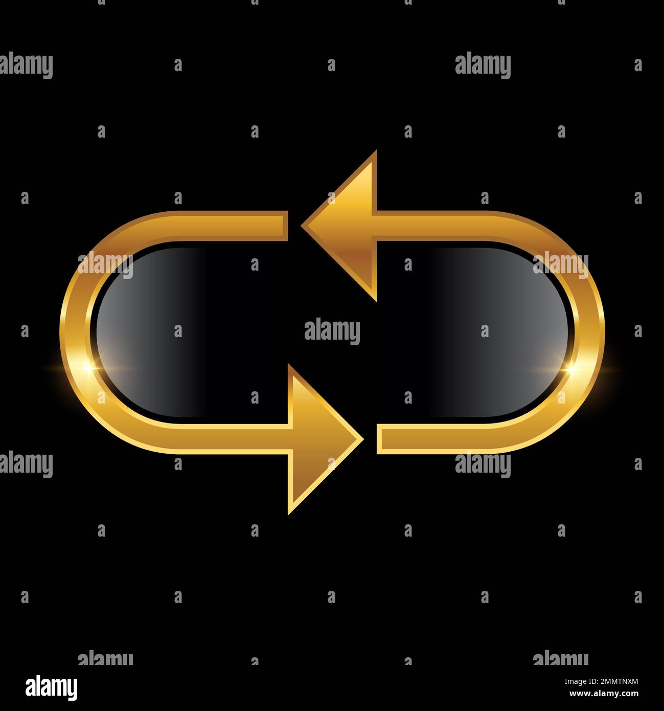 Golden Circle Arrow Vector Sign Illustration in black background with ...