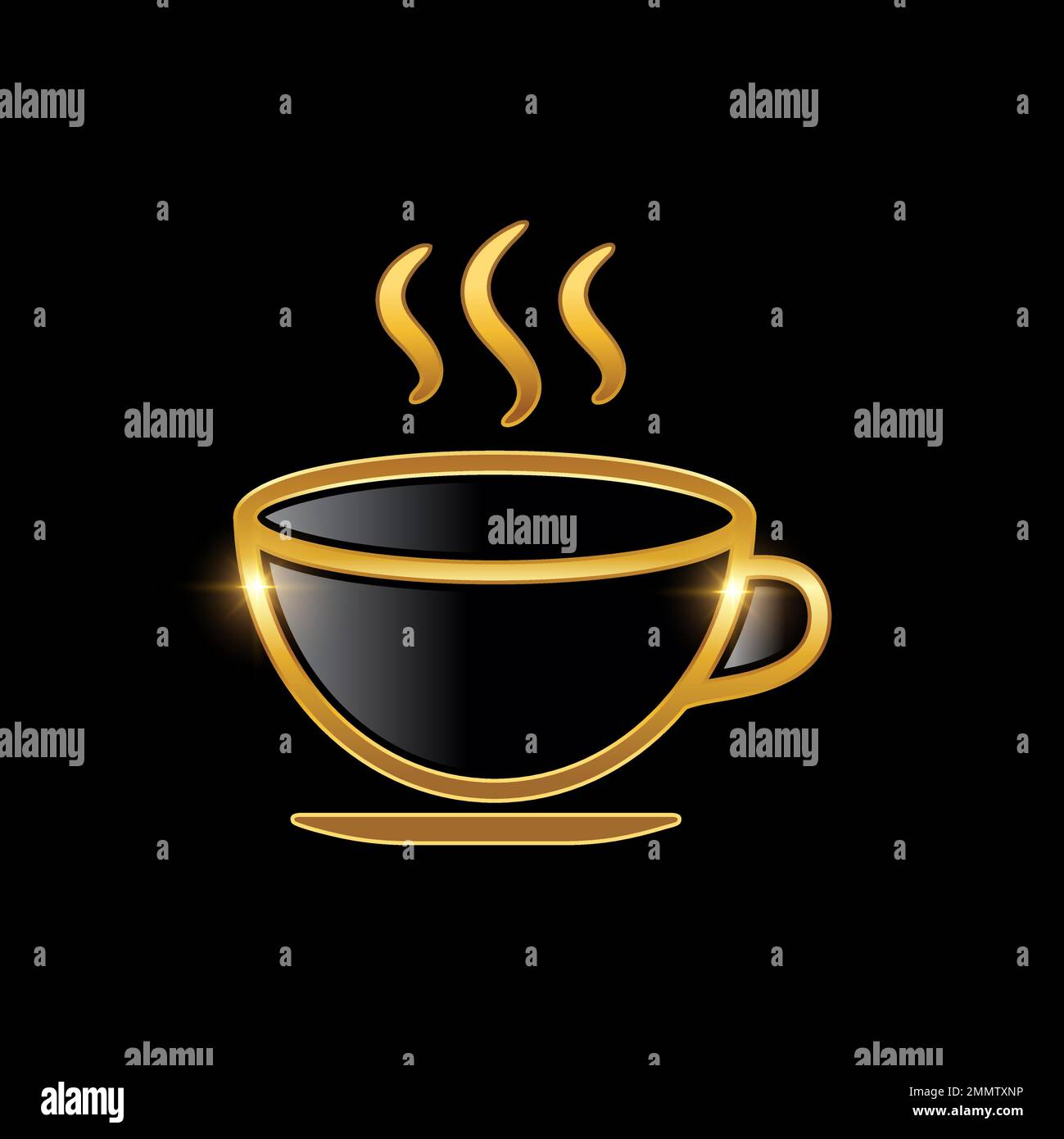 Golden Luxury Hot Cup Coffee Sign Illustration in Black Background with