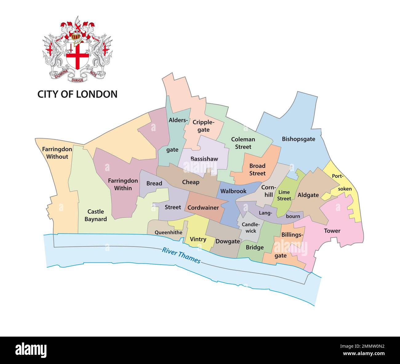 City of London administrative map with coat of arms Stock Photo