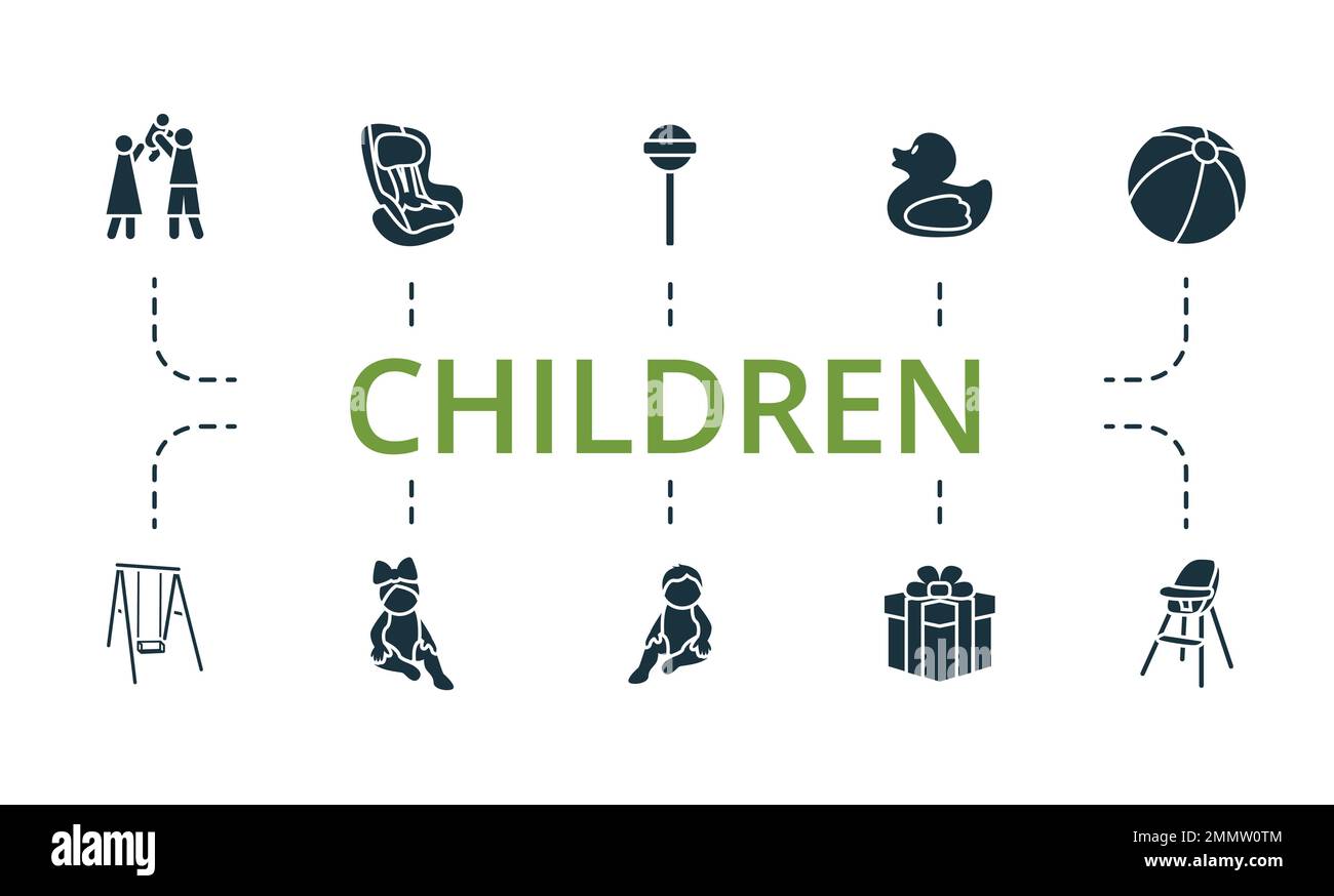 Children icon set. Monochrome simple Children icon collection. Family, Child Safety, Lollipop