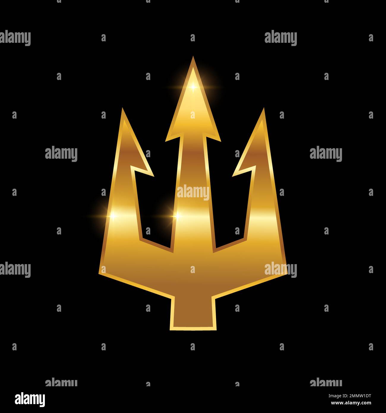 Golden Luxury Trident Logo Vector Sign Illustration in black background