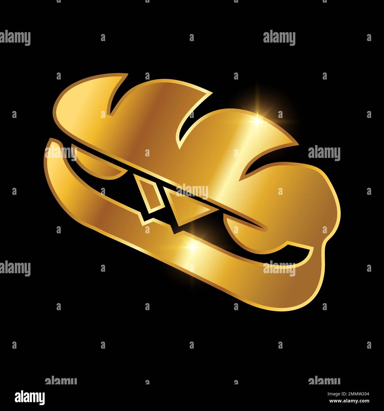 A Vector illustration of Golden Luxury Sandwich Vector Icon Logo Sign in black background with gold shine effect Stock Vector