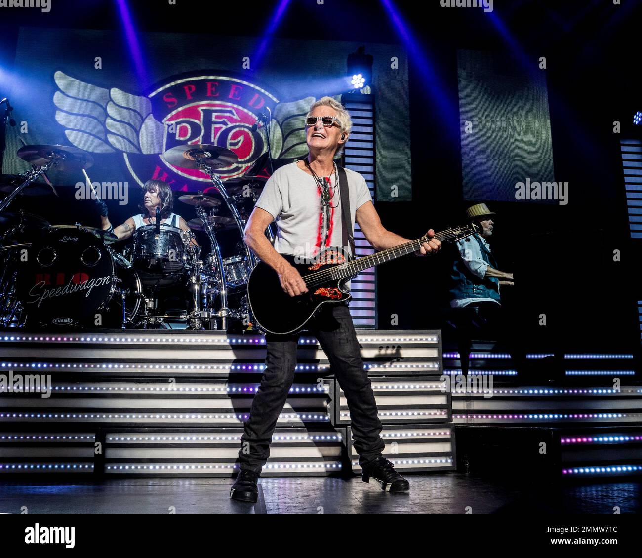 American rock band REO Speedwagon, with drummer Bryan Hitt, lead