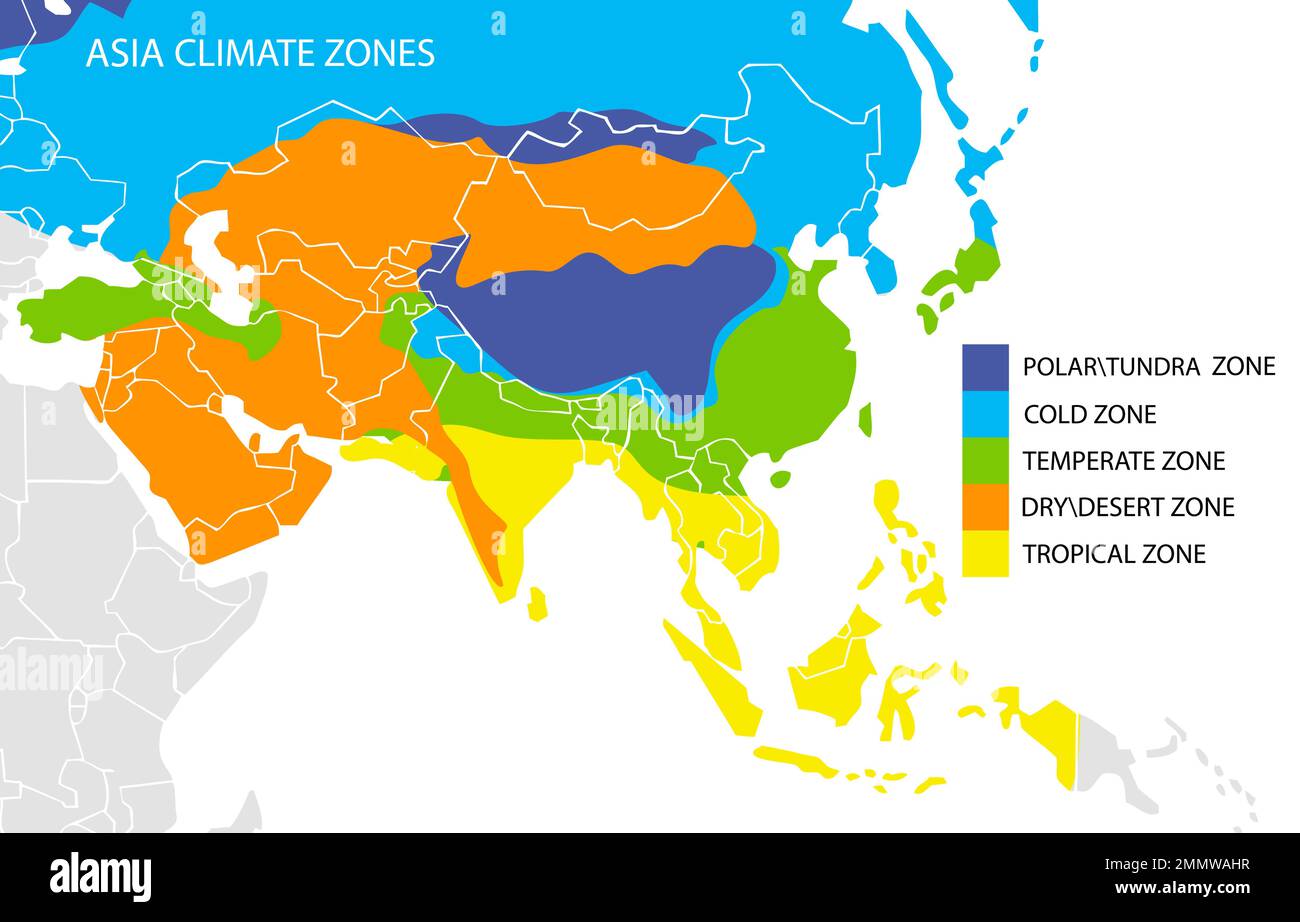 Asia climate zones map, vector geographic infographics Stock Vector
