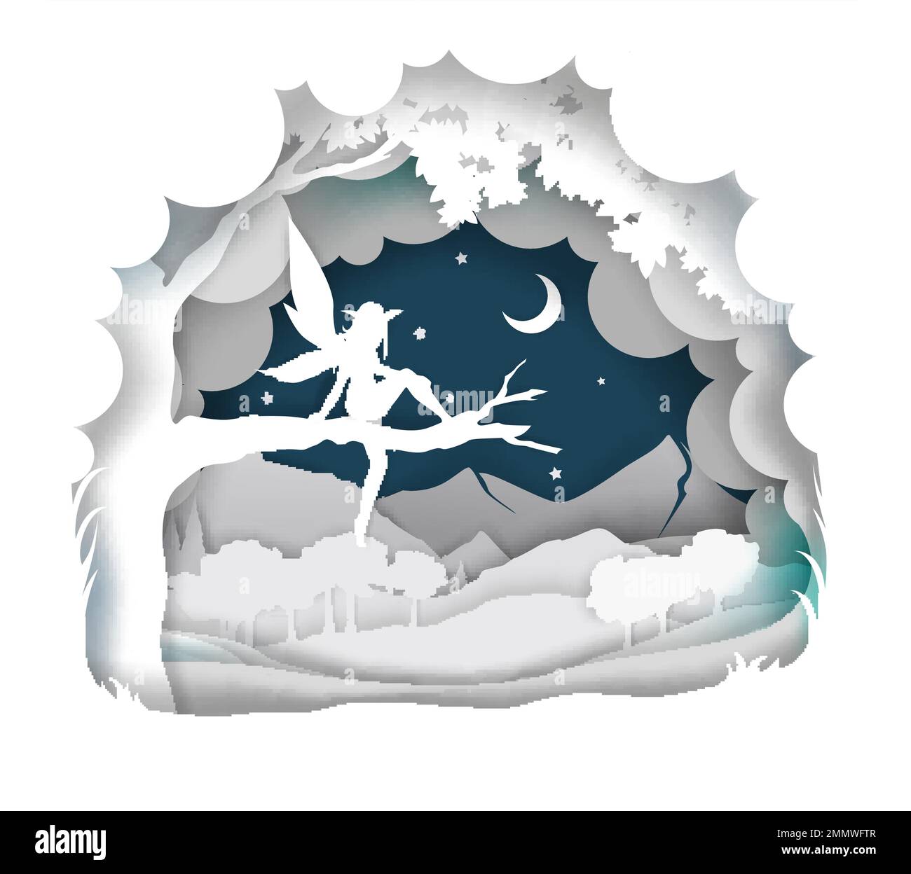 Cute fairy, vector illustration in paper art style Stock Vector