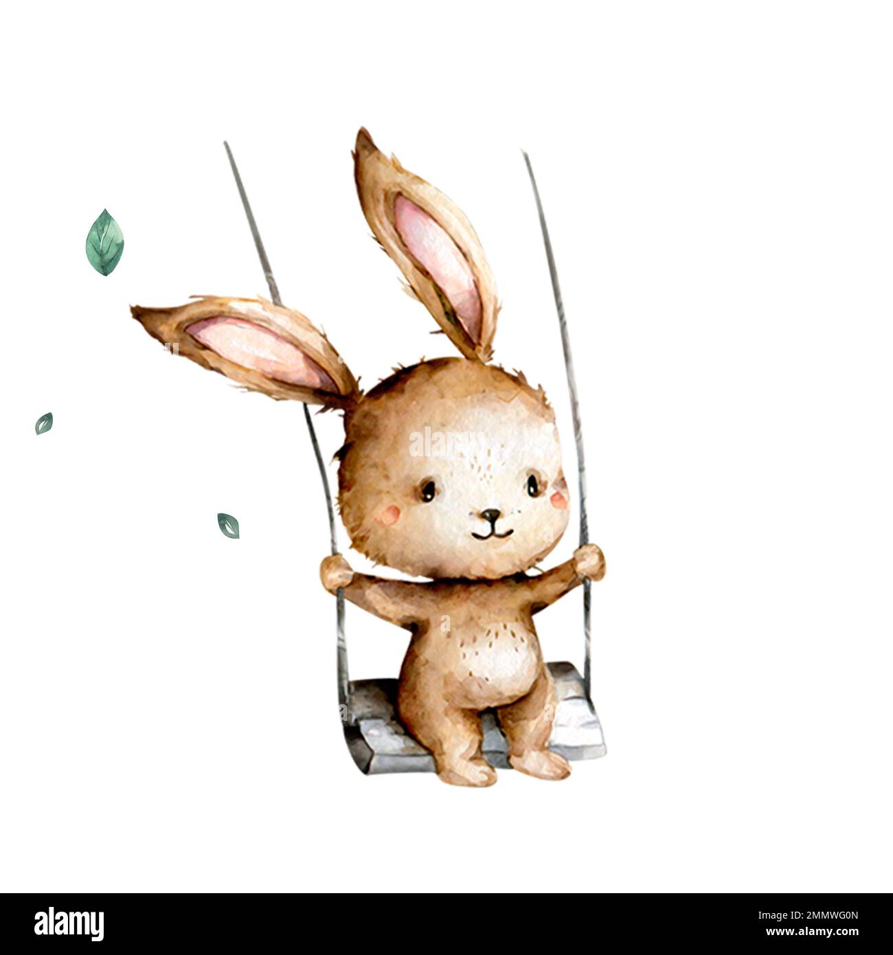 Cute bunny rides on a swing watercolor illustration Stock Photo Alamy